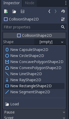 Inspector CollisionShape2D