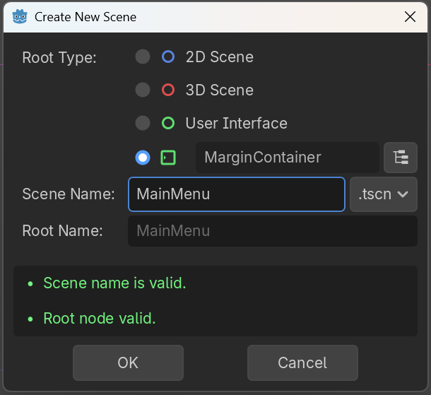 New Scene with MarginContainer as root