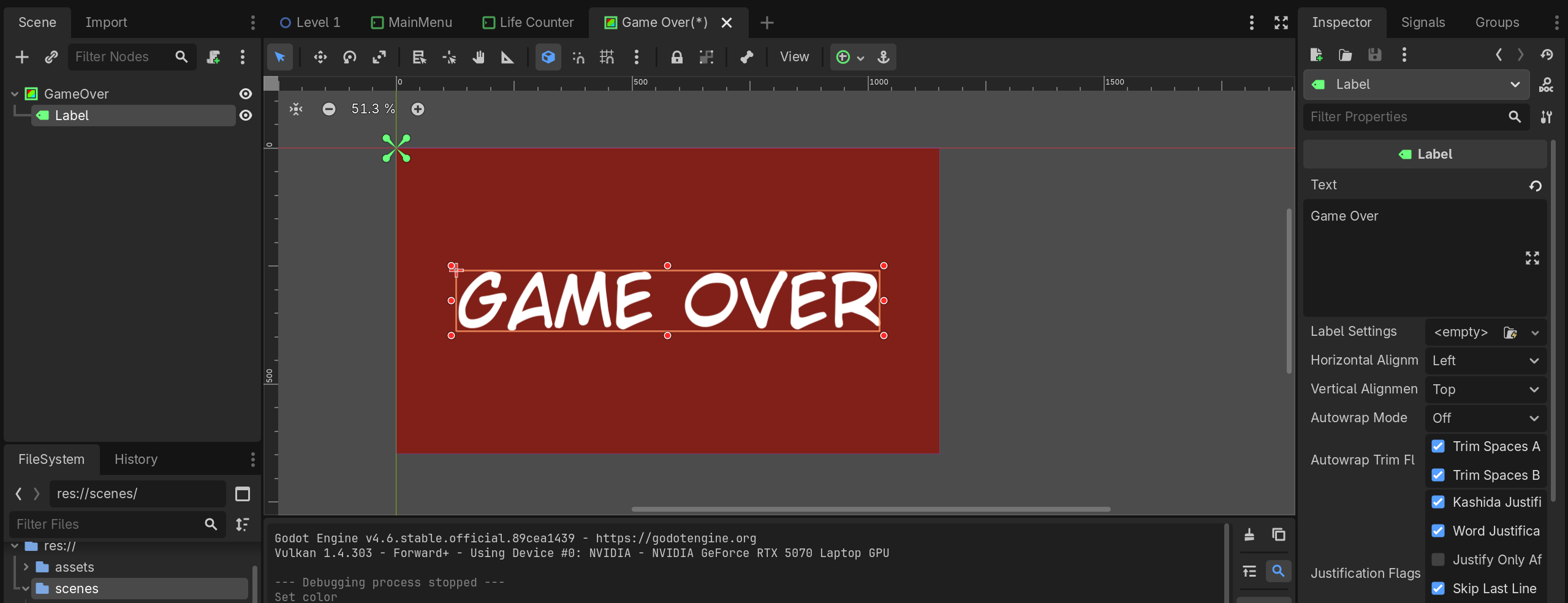 Game Over Screen Finished